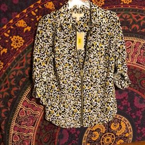 Michael Kors Butterfly Zip-Up Blouse NWT